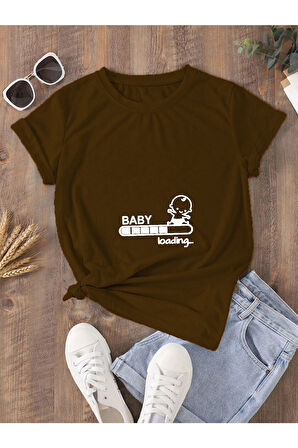 Oversize Hamile T-shirt Baby Loading Baskılı Açık Beyaz
