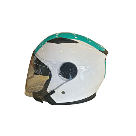 JK Yarım Açık Güneş Vizörlü Kask Parlak Yeşil Beyaz M Beden