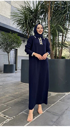 Kadın Oversize Yaka Düğmeli Triko Elbise