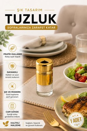 Gold Cam Tuzluk 9.5 Cm Şık Tasarım Modern Baharatlık Tuzluk