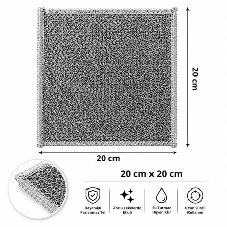 20x20 cm Paslanmaz Çelik Telli Temizlik Bezi | Zorlu Lekeler İçin Dayanıklı Bulaşık Teli