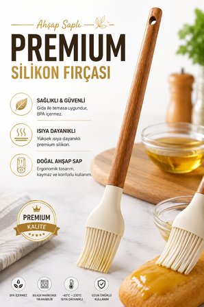 Ahşap Saplı Premium Silikon Yağlama Fırçası 28 cm - BPA İçermez, Isıya Dayanıklı Hamur, Yumurta, Et ve Izgara Marinasyon Fırçası