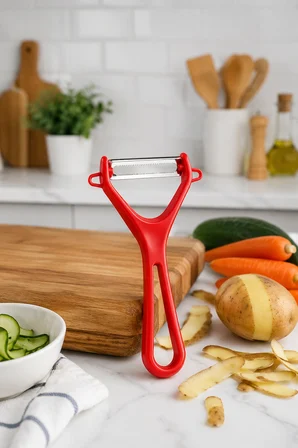 Paslanmaz Çelik Kırmızı Sebze Soyacağı Meyve Soyacağı Ergonomik Mutfak Soyacak