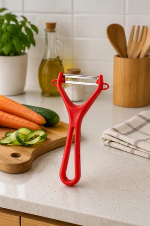 Paslanmaz Çelik Kırmızı Sebze Soyacağı Meyve Soyacağı Ergonomik Mutfak Soyacak