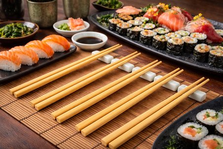 5 Çift Bambu Sushi Çubuğu – 24 cm Doğal Chopstick Seti – Dayanıklı & Yeniden Kullanılabilir