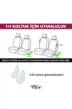 Türkelite Serisi Baklava Desenli Kumaş Deri Detay Koltuk Kılıfı Takımı Pilot 1+1 Ön İki Karmen Kırmızısı