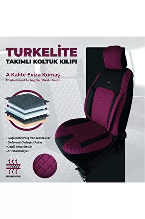 Türkelite Serisi Baklava Desenli Kumaş Deri Detay Koltuk Kılıfı Takımı Pilot 1+1 Ön İki Karmen Kırmızısı