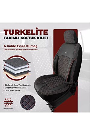 Türkelite Serisi Baklava Desenli Kumaş Deri Detay Koltuk Kılıfı Takımı Pilot 1+1 Ön İki Bordo