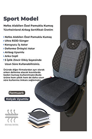 Sport Seri Arka Kolçak Uyumlu Fermuarlı Koltuk Kılıfı Siyah