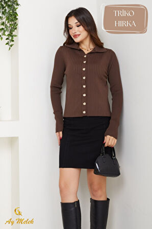 Kadın Triko Polo Yaka Düğmeli Kısa Fitilli Hırka