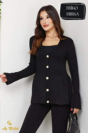 Kadın Triko V Yaka Uzun Kollu Fit Kesim Düğmeli Hırka