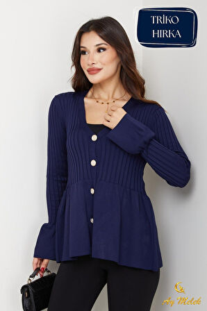 Kadın Triko V Yaka Uzun Kollu Fit Kesim Düğmeli Hırka