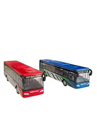 Çek Bırak Körüklü Metal Otobüs 15 cm Kırmızı Ve Mavi