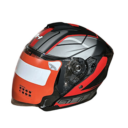 MT Helmets L Beden Yarım Mat Siyah Kırmızı Gri Kask