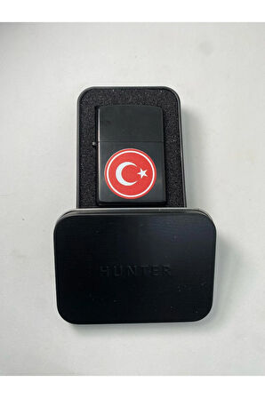 Türk Bayrağı Tasarımlı Kutulu Benzinli Metal Çakmak