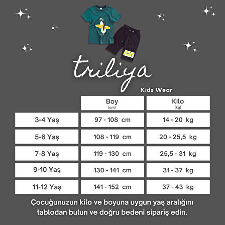 Triliya-Kaliteli Premium Lüks Çocuk Tişört ve Kapri Takımı – 3-12 Yaş Arası