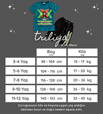 Triliya Pamuklu Unisex Çocuk Kapri Takımı (Cepli & Kordonlu, 3-12 Yaş)