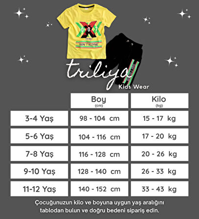 Triliya Pamuklu Unisex Çocuk Kapri Takımı (Cepli & Kordonlu, 3-12 Yaş)