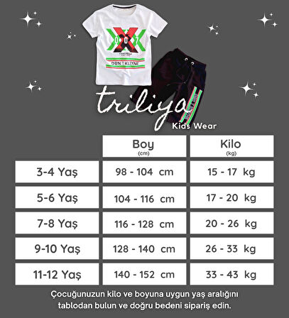 Triliya Pamuklu Unisex Çocuk Kapri Takımı (Cepli & Kordonlu, 3-12 Yaş)