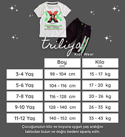 Triliya Pamuklu Unisex Çocuk Kapri Takımı (Cepli & Kordonlu, 3-12 Yaş)