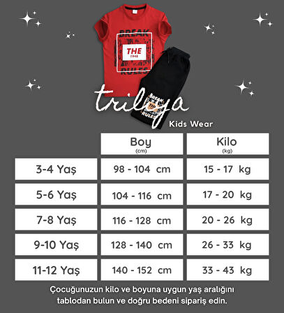 Triliya Pamuklu Unisex Çocuk Kapri Takımı (Cepli & Kordonlu, 3-12 Yaş)