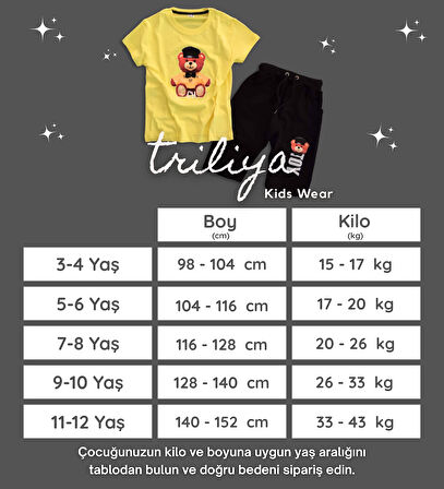 Triliya Pamuklu Unisex Çocuk Kapri Takımı (Cepli & Kordonlu, 3-12 Yaş)