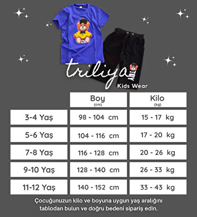 Triliya Pamuklu Unisex Çocuk Kapri Takımı (Cepli & Kordonlu, 3-12 Yaş)