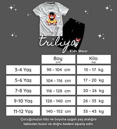 Triliya Pamuklu Unisex Çocuk Kapri Takımı (Cepli & Kordonlu, 3-12 Yaş)