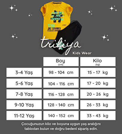 Triliya Pamuklu Unisex Çocuk Kapri Takımı (Cepli & Kordonlu, 3-12 Yaş) TRL-37