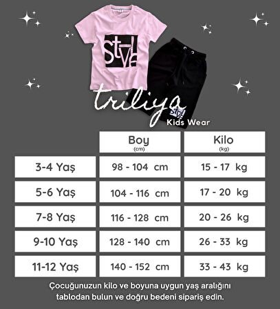 Triliya Pamuklu Unisex Çocuk Kapri Takımı (Cepli & Kordonlu, 3-12 Yaş) TRL-37