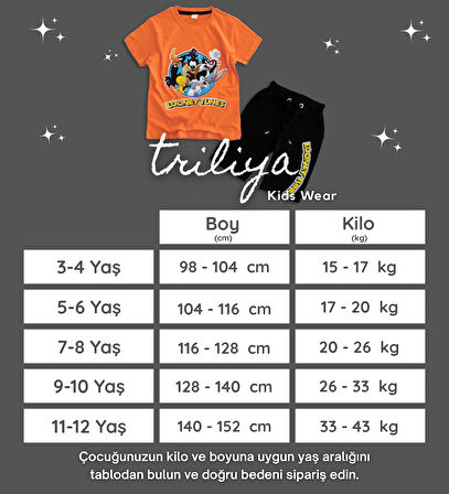 Triliya Pamuklu Unisex Çocuk Kapri Takımı (Cepli & Kordonlu, 3-12 Yaş) TRL-52