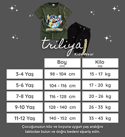 Triliya Pamuklu Unisex Çocuk Kapri Takımı (Cepli & Kordonlu, 3-12 Yaş) TRL-52