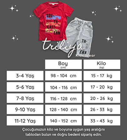Triliya Pamuklu Unisex Çocuk Kapri Takımı (Cepli & Kordonlu, 3-12 Yaş) TRL-52