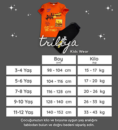 Triliya Pamuklu Unisex Çocuk Kapri Takımı (Cepli & Kordonlu, 3-12 Yaş) TRL-57