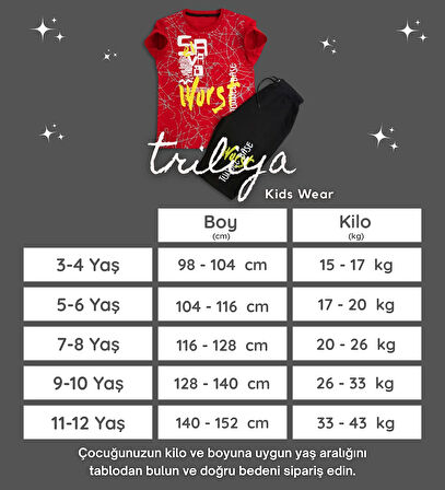 Triliya Pamuklu Unisex Çocuk Kapri Takımı (Cepli & Kordonlu, 3-12 Yaş) TRL-57