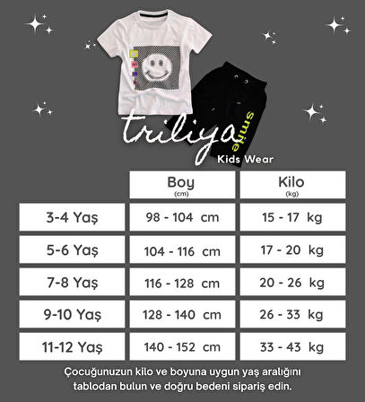Triliya Pamuklu Unisex Çocuk Kapri Takımı (Cepli & Kordonlu, 3-12 Yaş)