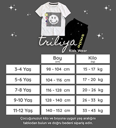 Triliya Pamuklu Unisex Çocuk Kapri Takımı (Cepli & Kordonlu, 3-12 Yaş)