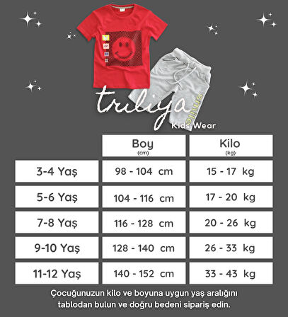 Triliya Pamuklu Unisex Çocuk Kapri Takımı (Cepli & Kordonlu, 3-12 Yaş)