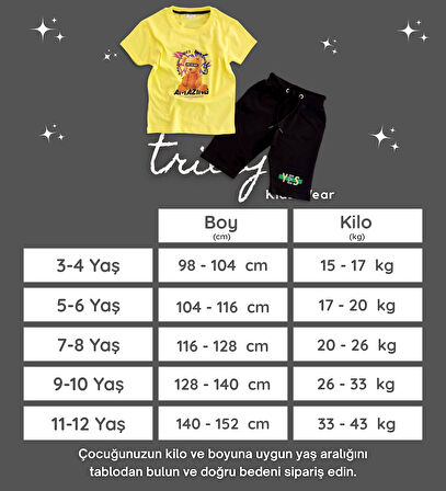 Triliya Pamuklu Unisex Çocuk Kapri Takımı (Cepli & Kordonlu, 3-12 Yaş)