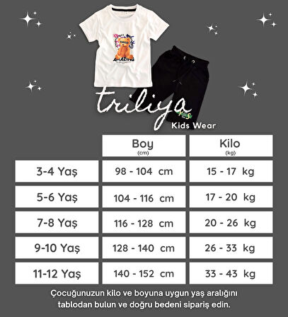 Triliya Pamuklu Unisex Çocuk Kapri Takımı (Cepli & Kordonlu, 3-12 Yaş)