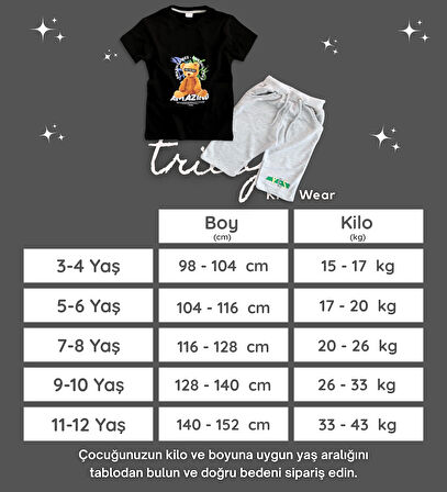 Triliya Pamuklu Unisex Çocuk Kapri Takımı (Cepli & Kordonlu, 3-12 Yaş)