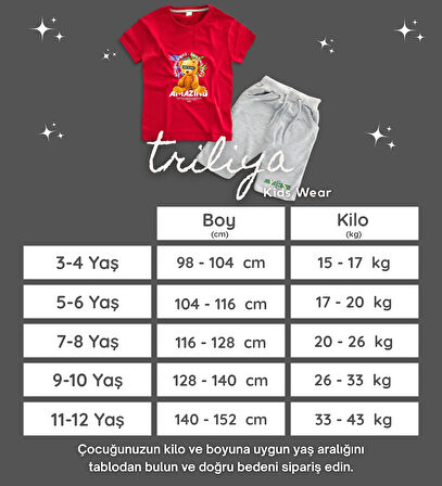 Triliya Pamuklu Unisex Çocuk Kapri Takımı (Cepli & Kordonlu, 3-12 Yaş)