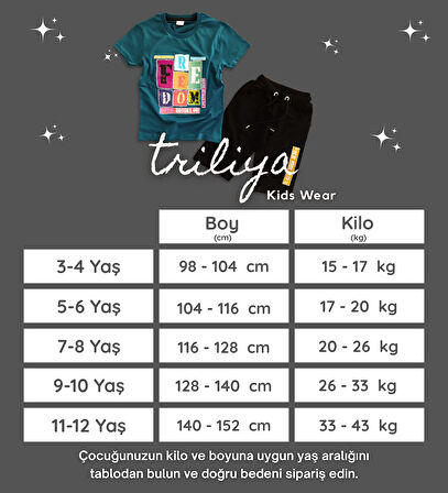 Triliya Pamuklu Unisex Çocuk Kapri Takımı (Cepli & Kordonlu, 3-12 Yaş)