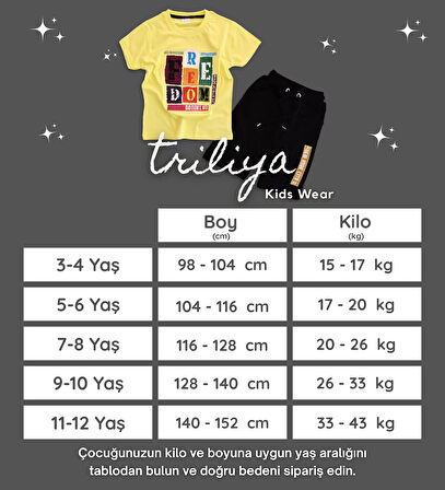 Triliya Pamuklu Unisex Çocuk Kapri Takımı (Cepli & Kordonlu, 3-12 Yaş)