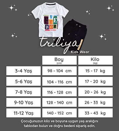 Triliya Pamuklu Unisex Çocuk Kapri Takımı (Cepli & Kordonlu, 3-12 Yaş)