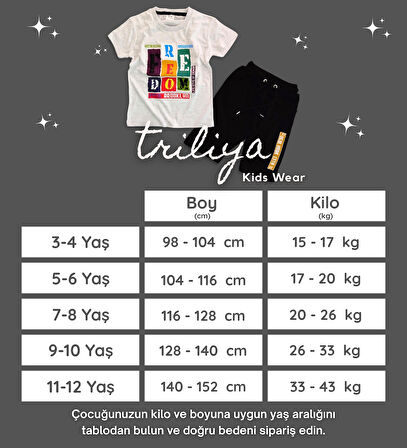 Triliya Pamuklu Unisex Çocuk Kapri Takımı (Cepli & Kordonlu, 3-12 Yaş)