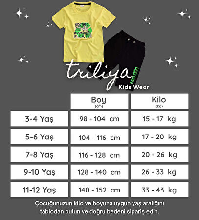 Triliya Pamuklu Unisex Çocuk Kapri Takımı (Cepli & Kordonlu, 3-12 Yaş)