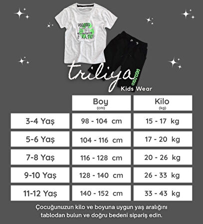 Triliya Pamuklu Unisex Çocuk Kapri Takımı (Cepli & Kordonlu, 3-12 Yaş)