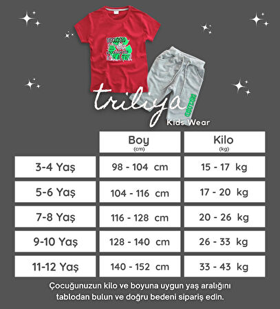 Triliya Pamuklu Unisex Çocuk Kapri Takımı (Cepli & Kordonlu, 3-12 Yaş)