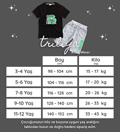 Triliya Pamuklu Unisex Çocuk Kapri Takımı (Cepli & Kordonlu, 3-12 Yaş)